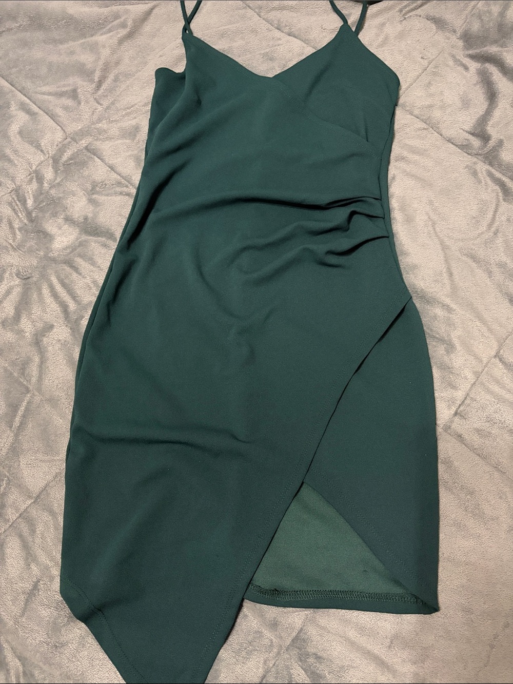 Sleeveless Dark Green Wrap-Front Dress